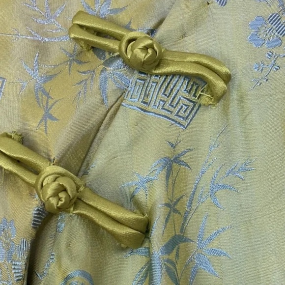 Vintage Green 2 Piece Kaftan Kimono Style Mandarin Collar Pants & Top Lounge Set - Picture 4 of 9